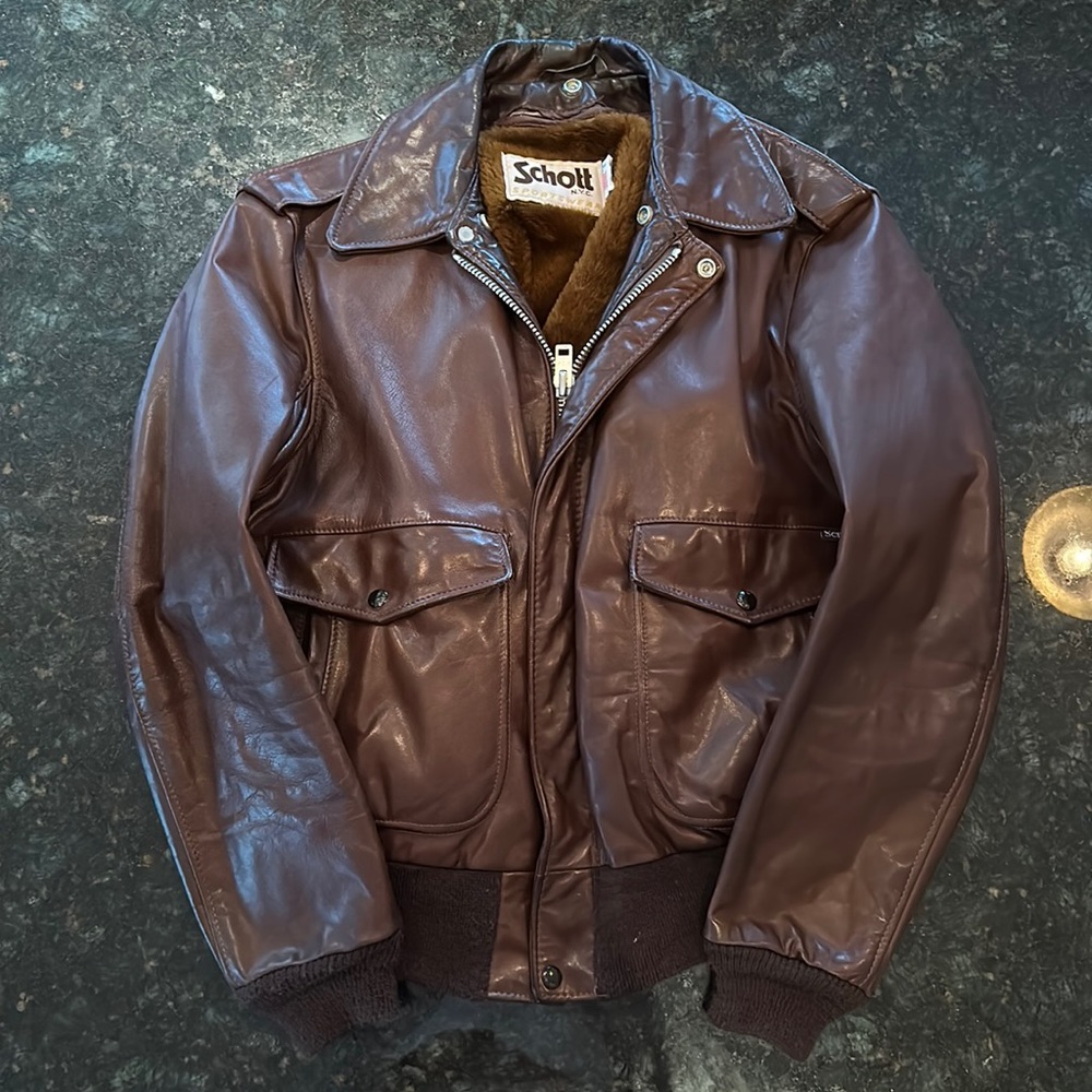Vintage 1980’s Schott NYC 184SM Brown Leather Bomber Jacket w/ Removable Liner